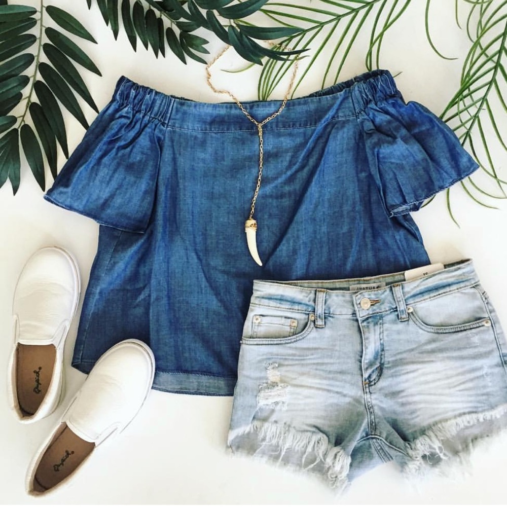denim off the shoulder top